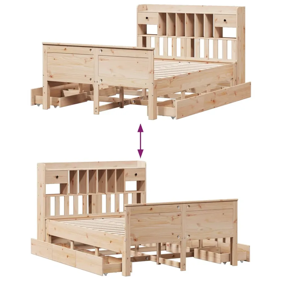 Lit bibliothèque sans matelas 140x190 cm bois de pin massif - 12