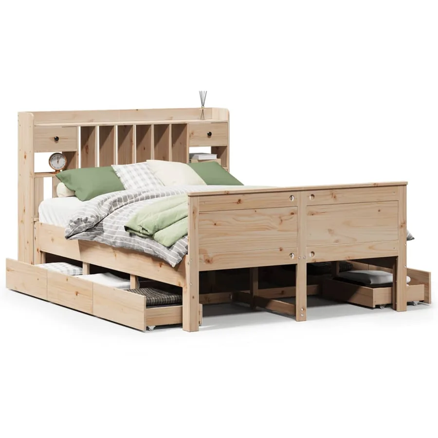Lit bibliothèque sans matelas 140x190 cm bois de pin massif - 2