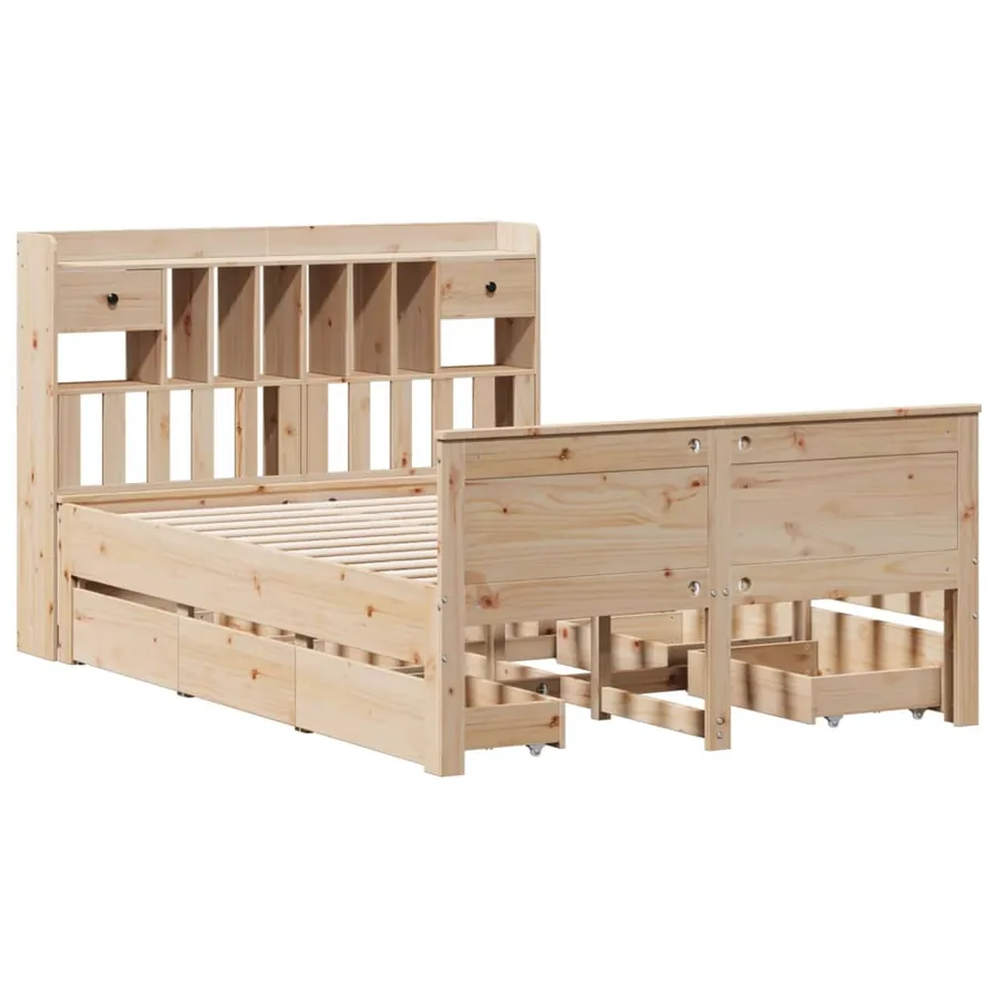Lit bibliothèque sans matelas 140x190 cm bois de pin massif - 3
