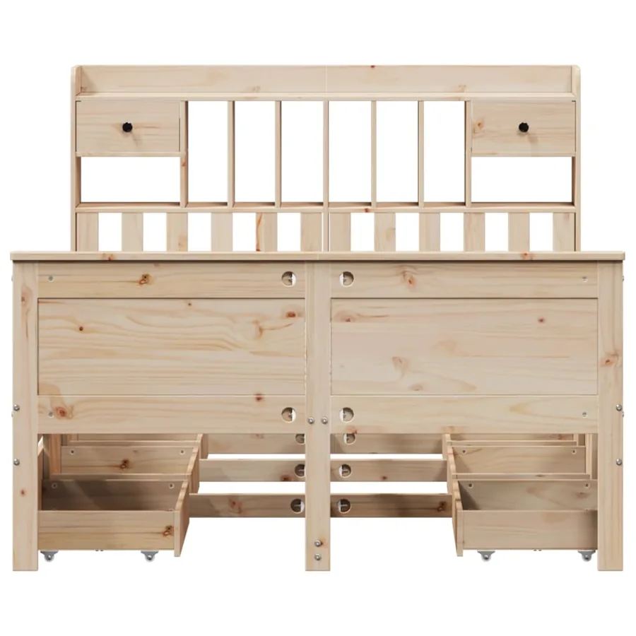 Lit bibliothèque sans matelas 140x190 cm bois de pin massif - 4