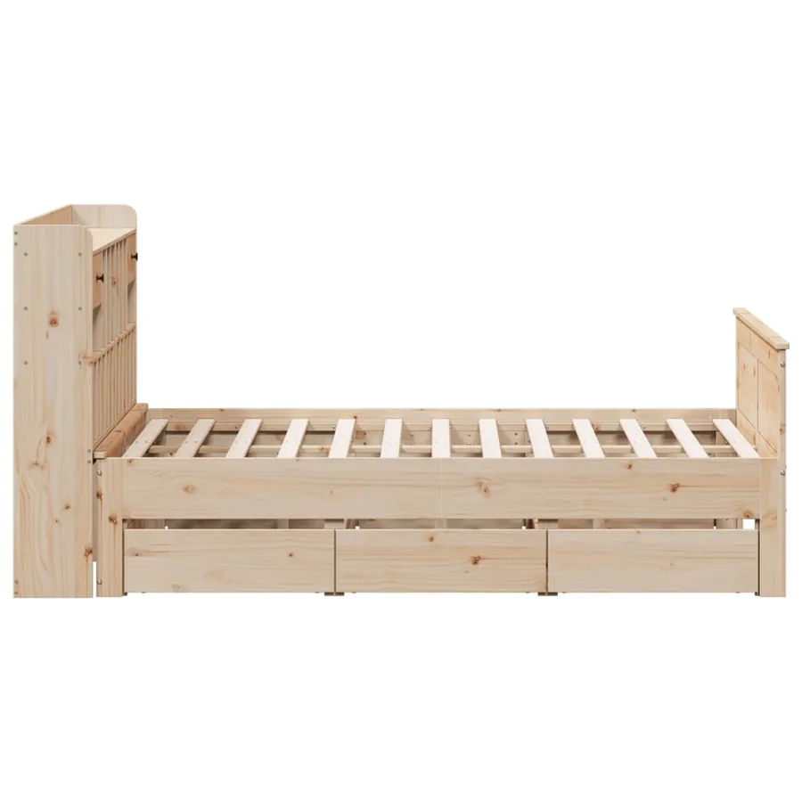 Lit bibliothèque sans matelas 140x190 cm bois de pin massif - 5