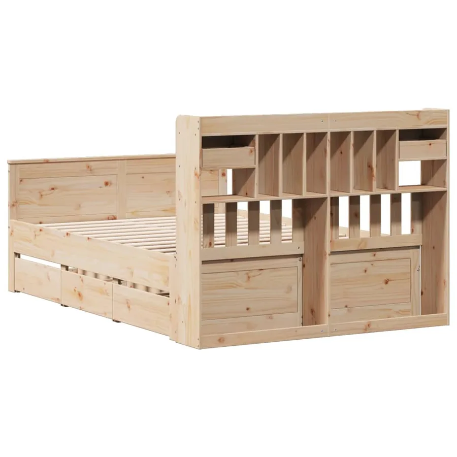 Lit bibliothèque sans matelas 140x190 cm bois de pin massif - 6