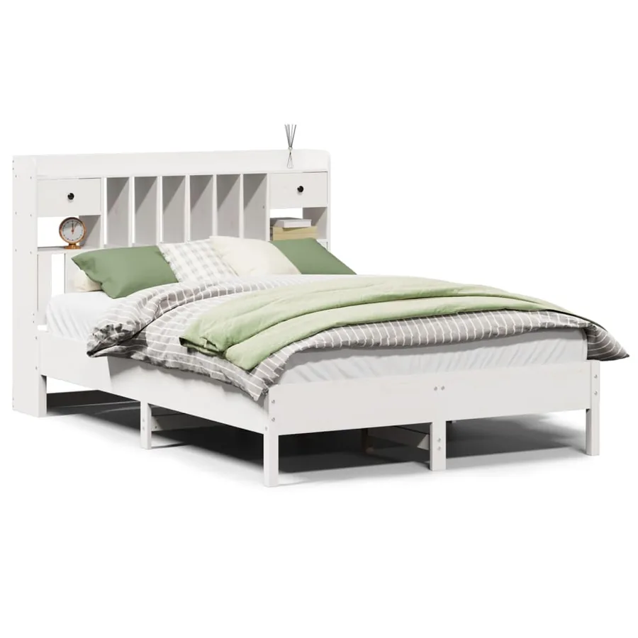 Lit bibliothèque sans matelas blanc 160x200 cm bois pin massif - 2