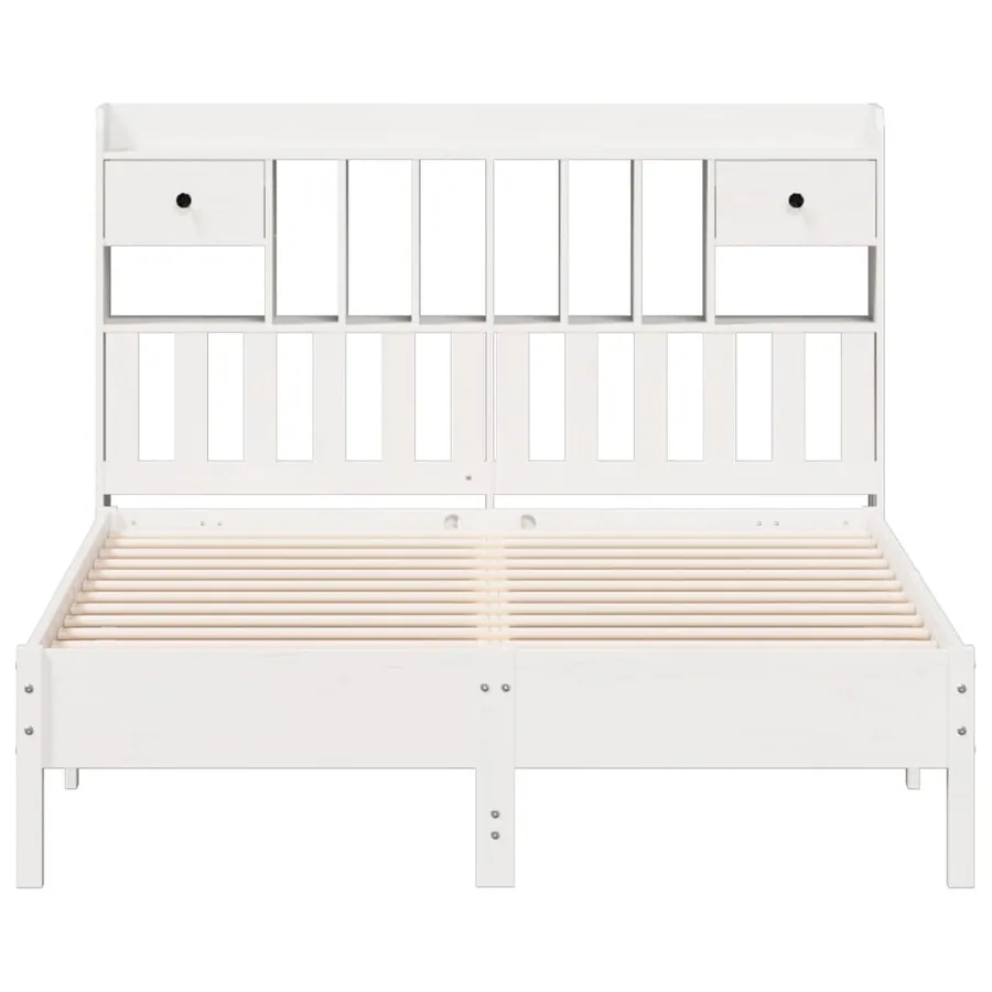 Lit bibliothèque sans matelas blanc 160x200 cm bois pin massif - 4