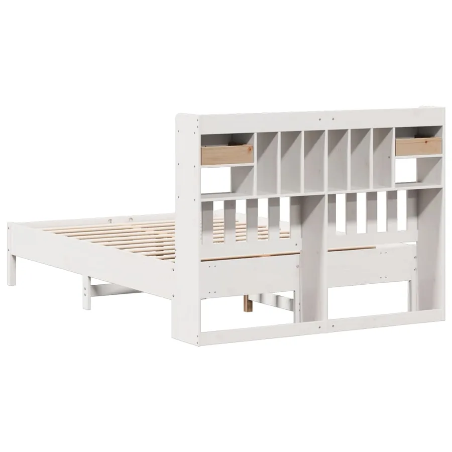 Lit bibliothèque sans matelas blanc 160x200 cm bois pin massif - 6