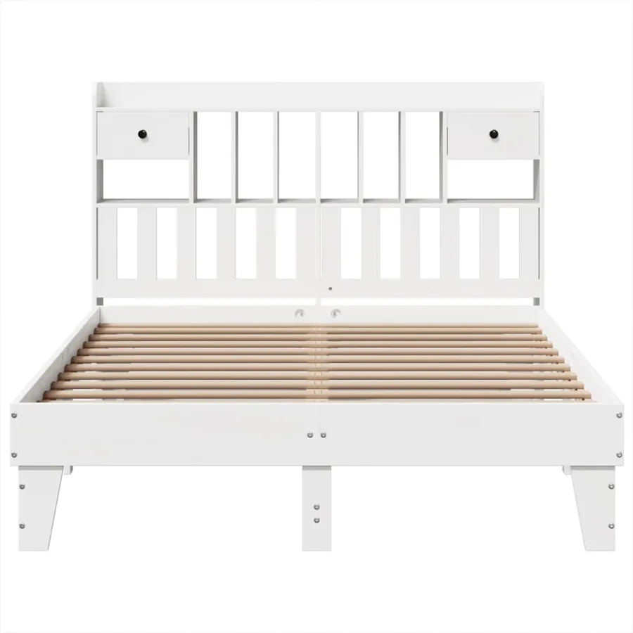 Cadre de lit sans matelas blanc 150x200 cm bois de pin massif - 4