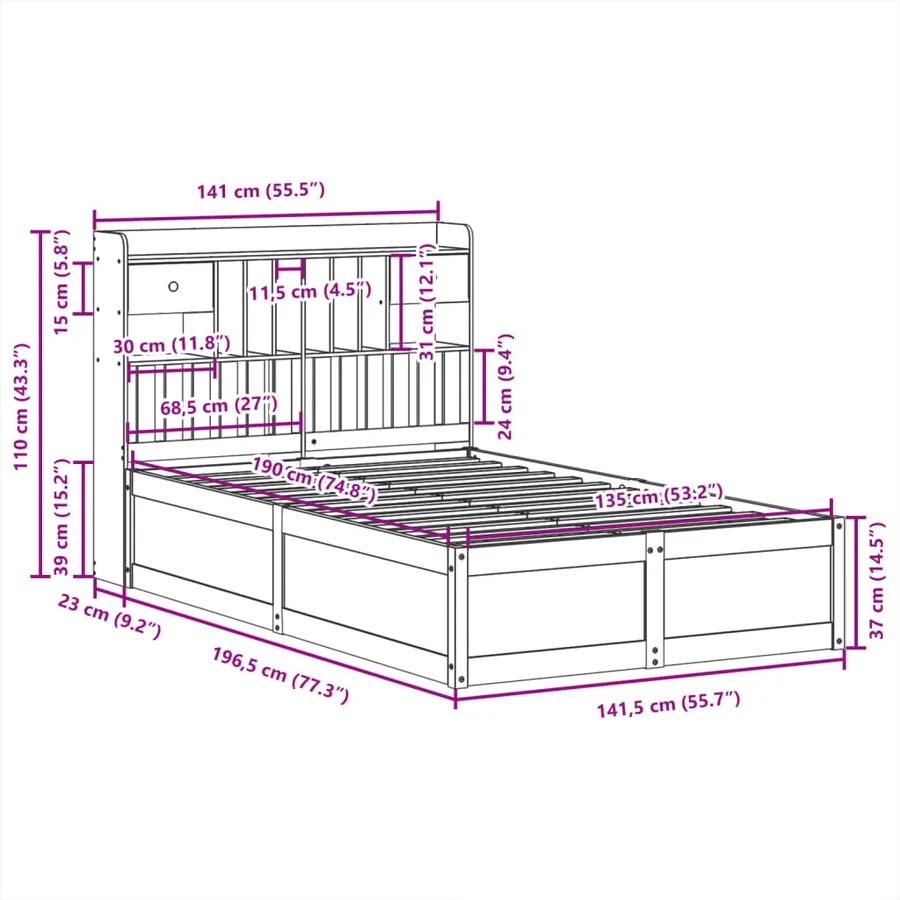 Cadre de lit sans matelas 135x190 cm bois de pin massif - 11