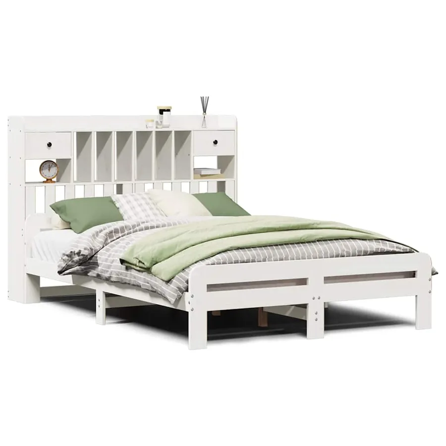 Lit bibliothèque sans matelas blanc 140x190 cm bois pin massif - 2