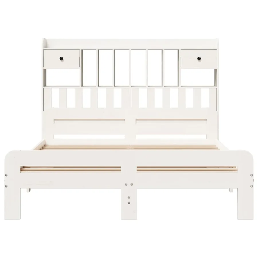 Lit bibliothèque sans matelas blanc 140x190 cm bois pin massif - 4