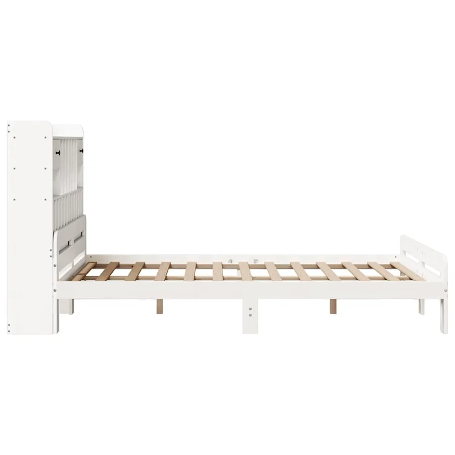 Lit bibliothèque sans matelas blanc 140x190 cm bois pin massif - 5