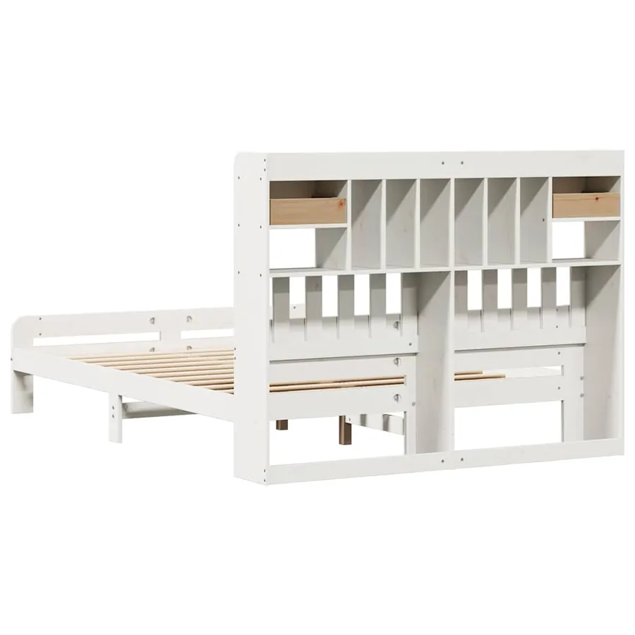 Lit bibliothèque sans matelas blanc 140x190 cm bois pin massif - 6
