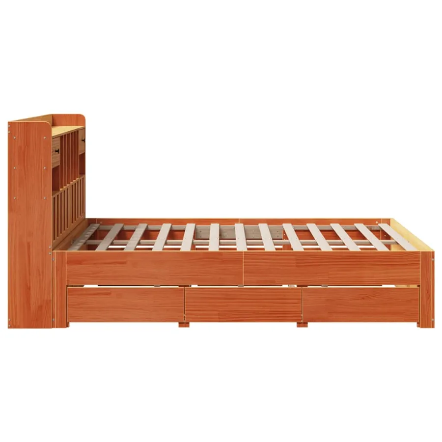 Lit bibliothèque sans matelas cire marron 150x200 cm pin massif - 10