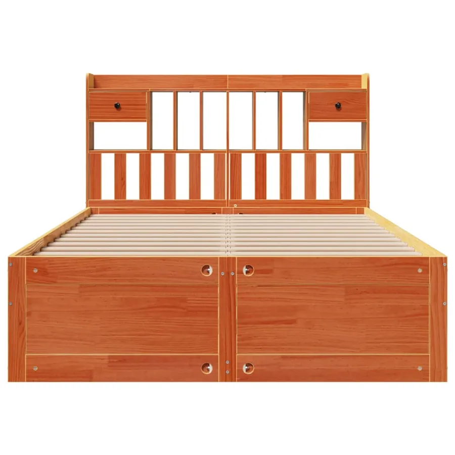 Lit bibliothèque sans matelas cire marron 150x200 cm pin massif - 4