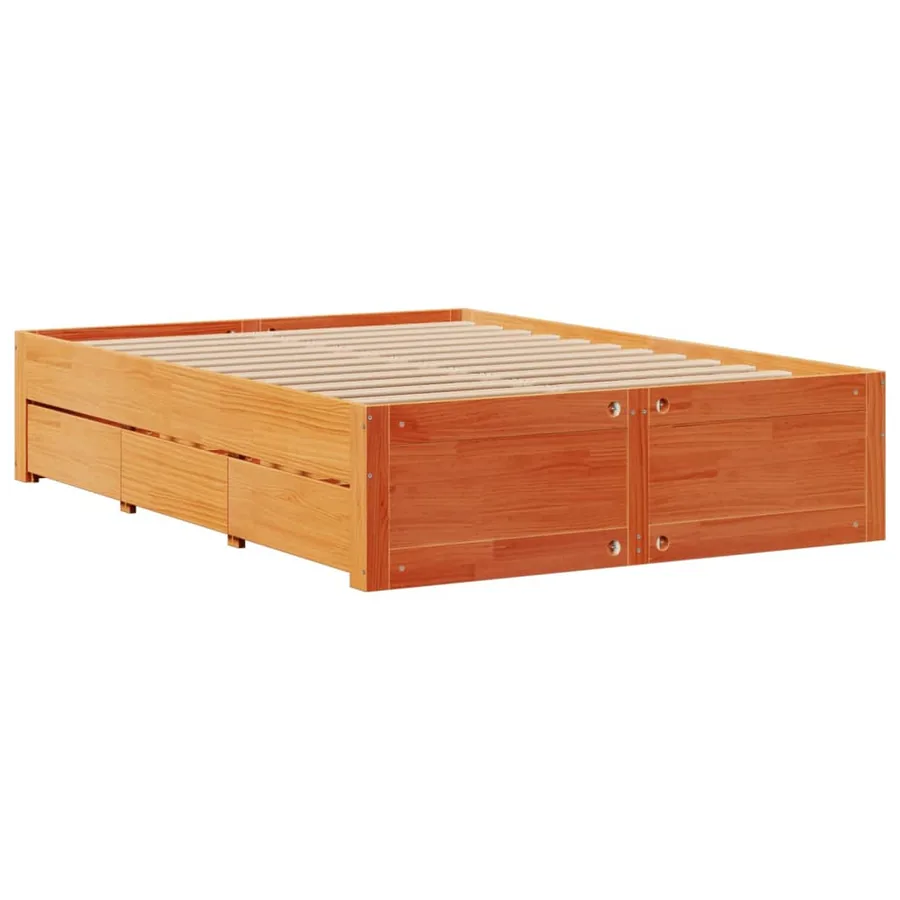Lit bibliothèque sans matelas cire marron 150x200 cm pin massif - 6