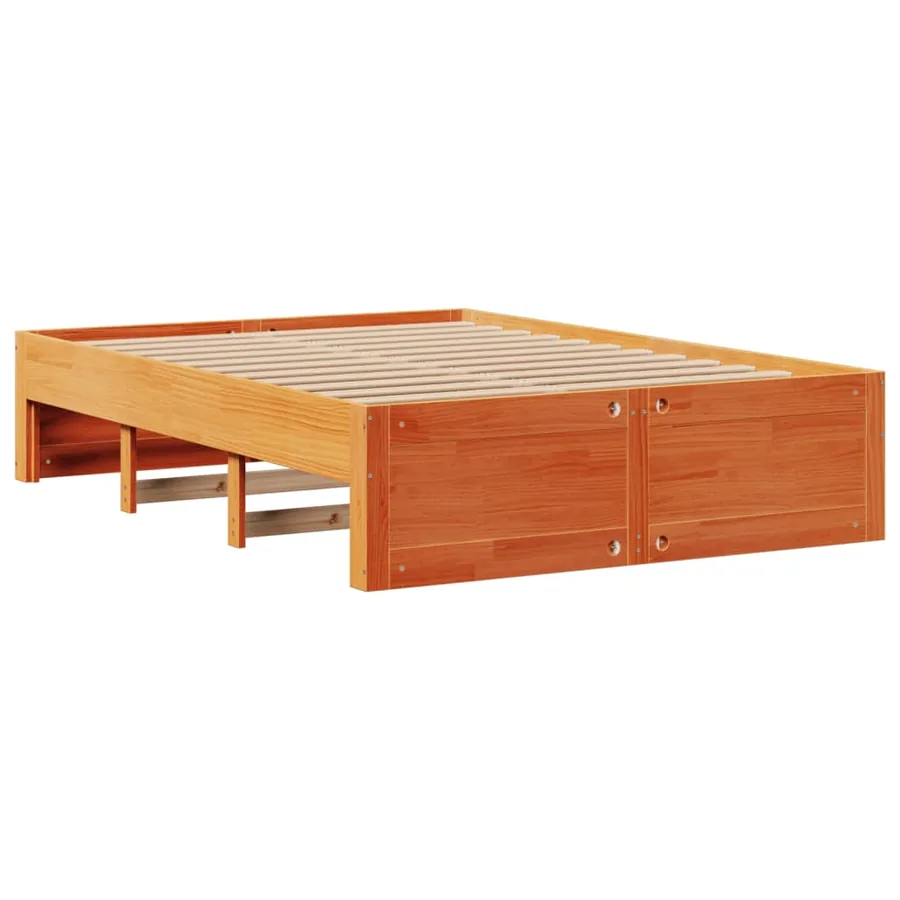 Lit bibliothèque sans matelas cire marron 150x200 cm pin massif - 7