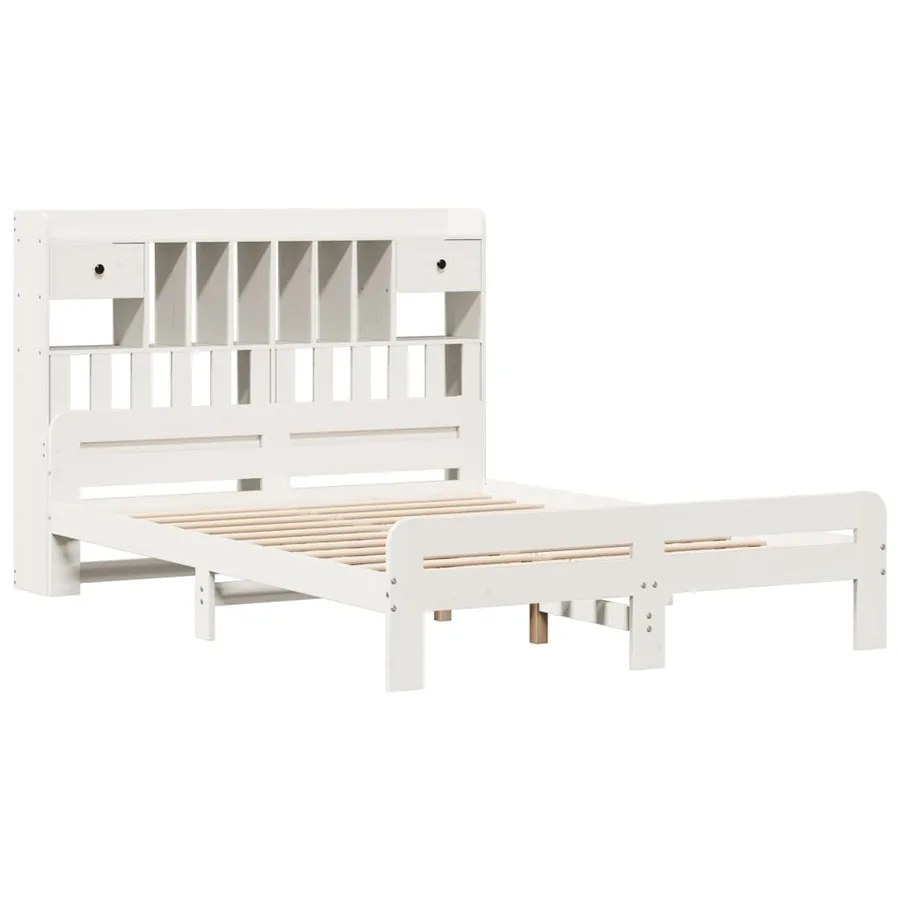 Lit bibliothèque sans matelas blanc 140x200 cm bois pin massif - 3