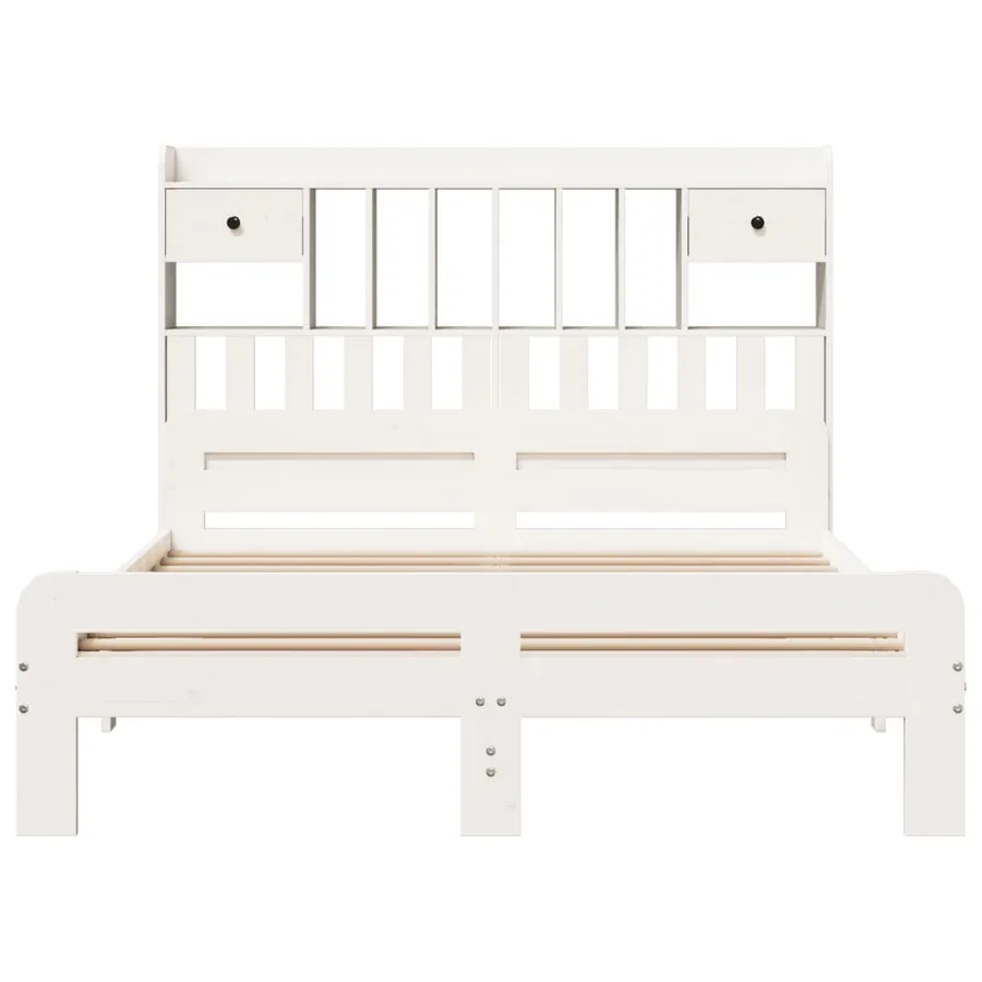Lit bibliothèque sans matelas blanc 140x200 cm bois pin massif - 4