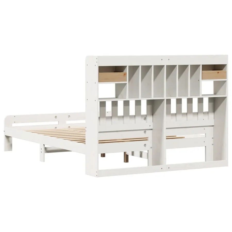 Lit bibliothèque sans matelas blanc 140x200 cm bois pin massif - 6