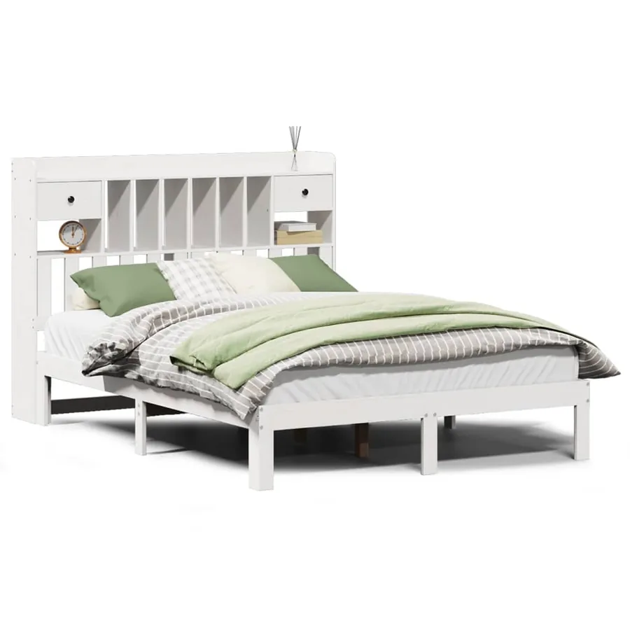 Lit bibliothèque sans matelas blanc 140x200 cm bois pin massif - 2