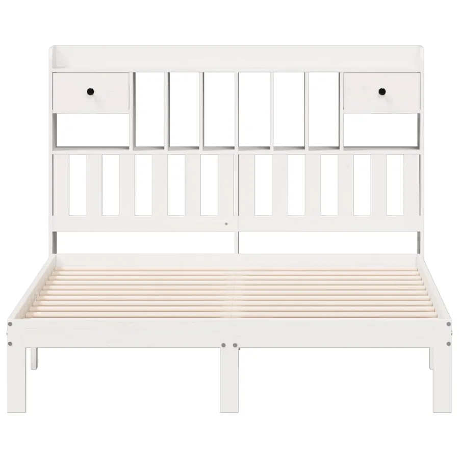 Lit bibliothèque sans matelas blanc 140x200 cm bois pin massif - 4