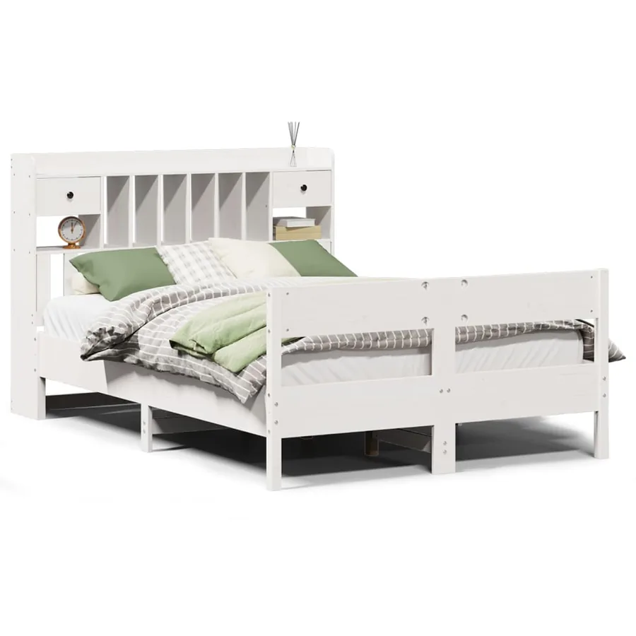 Lit bibliothèque sans matelas blanc 140x190 cm bois pin massif - 2