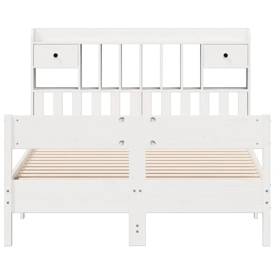 Lit bibliothèque sans matelas blanc 140x190 cm bois pin massif - 4