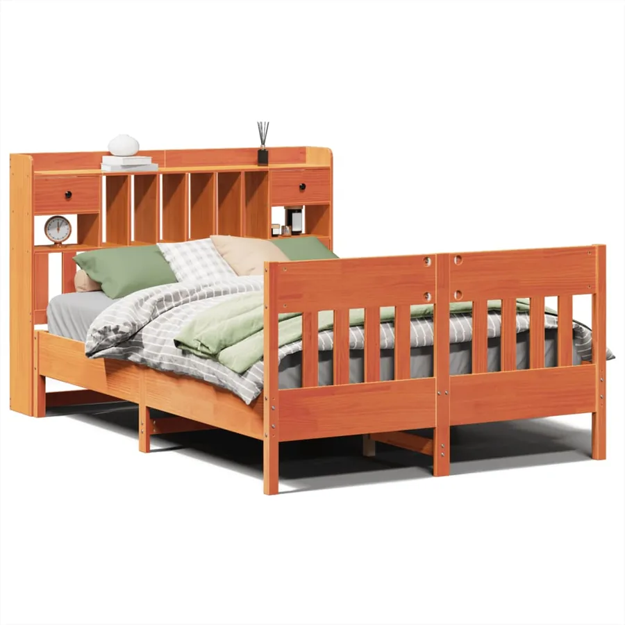 Cadre de lit sans matelas cire marron 150x200cm bois pin massif - 2