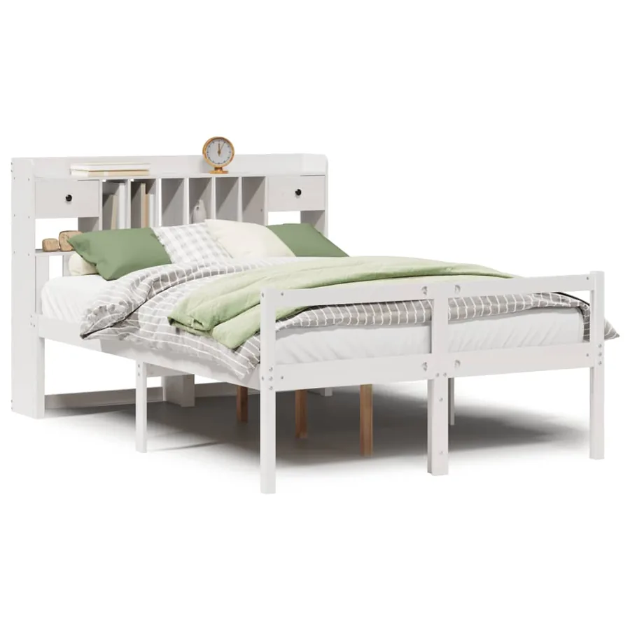 Lit bibliothèque sans matelas blanc 140x190 cm bois pin massif - 2
