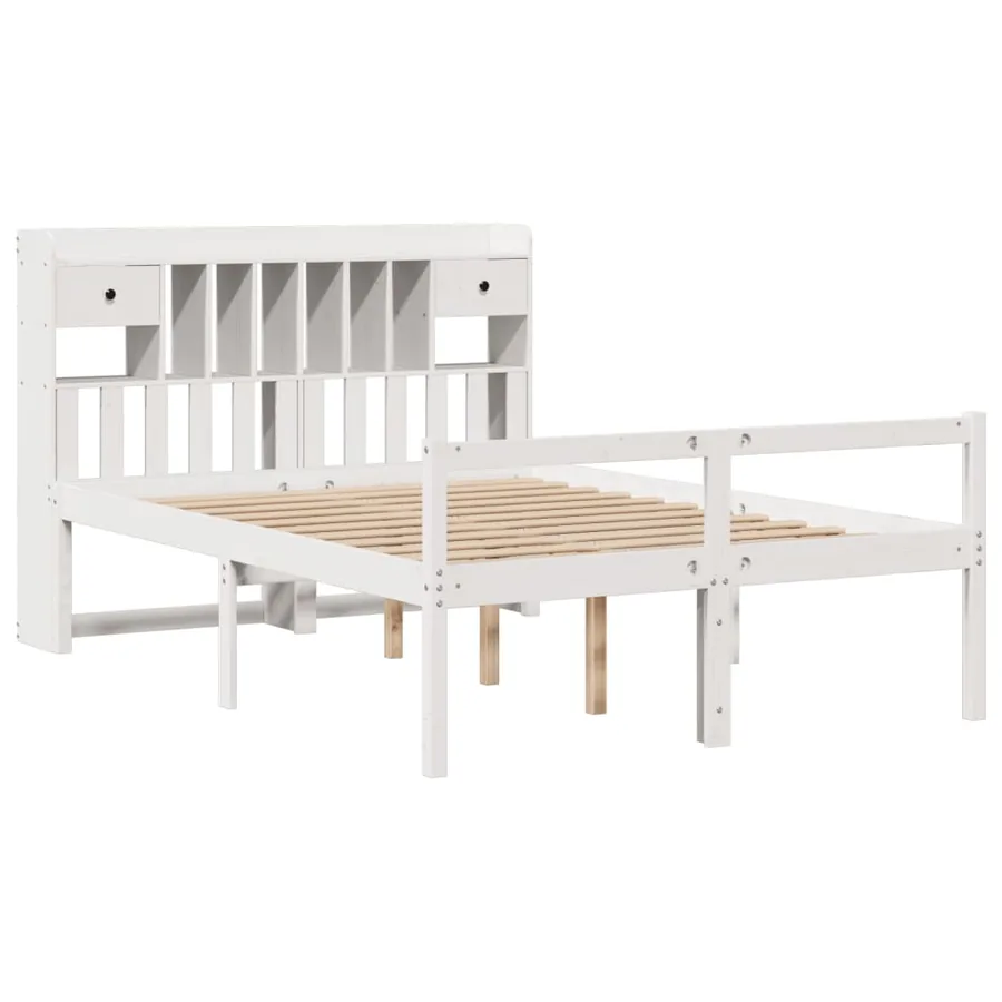 Lit bibliothèque sans matelas blanc 140x190 cm bois pin massif - 3