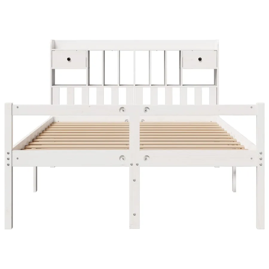 Lit bibliothèque sans matelas blanc 140x190 cm bois pin massif - 4
