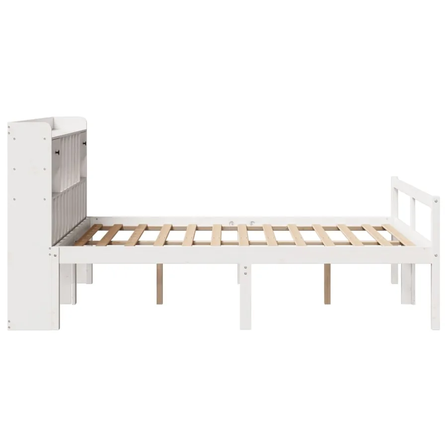 Lit bibliothèque sans matelas blanc 140x190 cm bois pin massif - 5