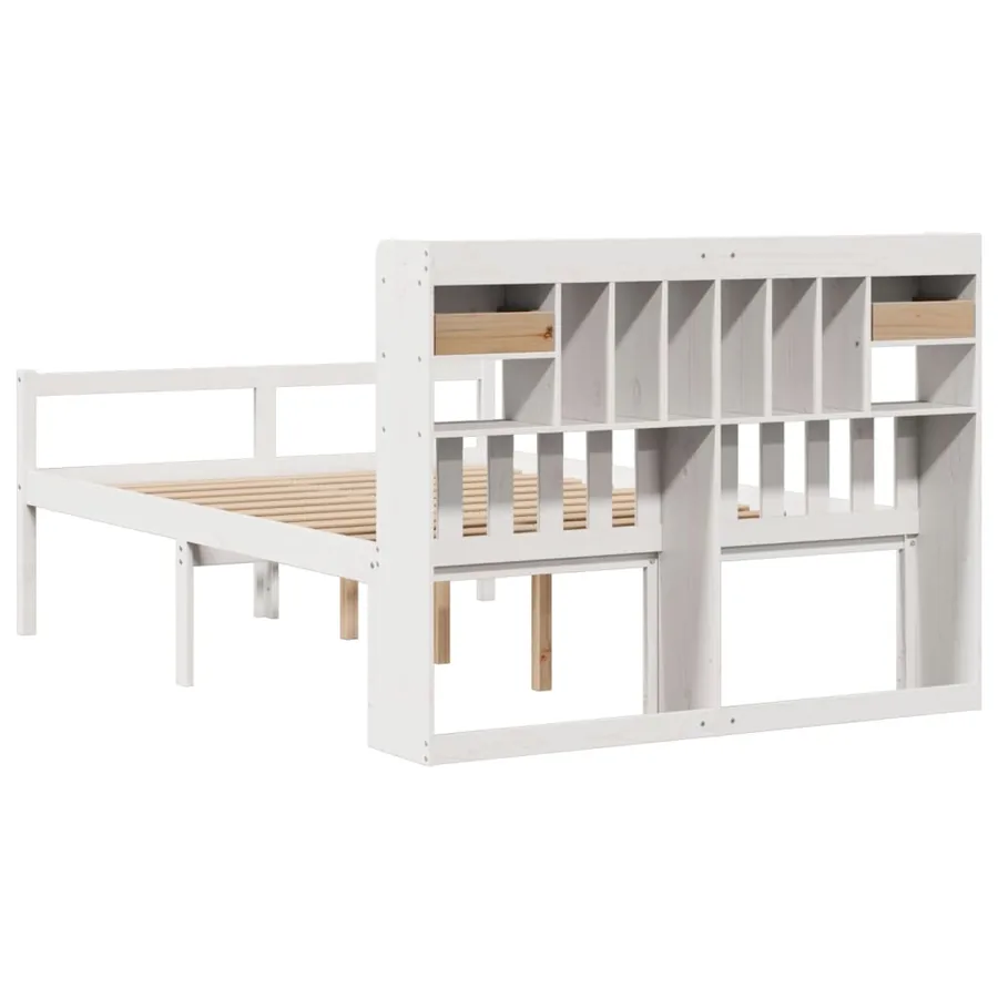 Lit bibliothèque sans matelas blanc 140x190 cm bois pin massif - 6