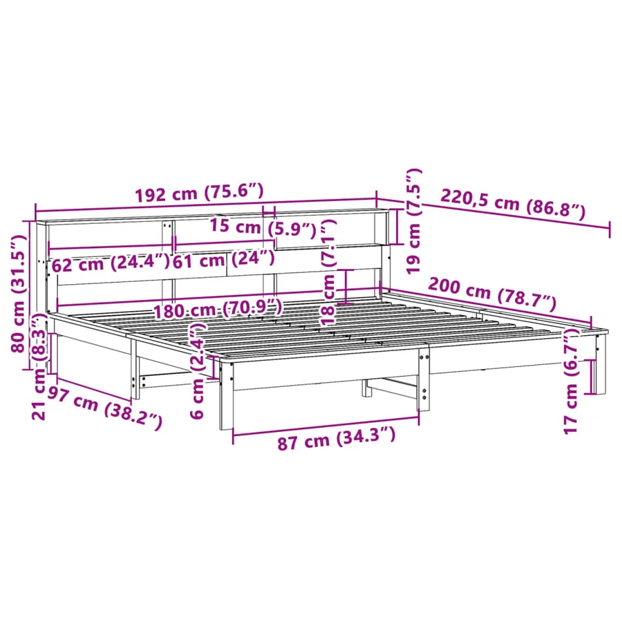 Cadre de lit sans matelas blanc 180x200 cm bois massif de pin - 9