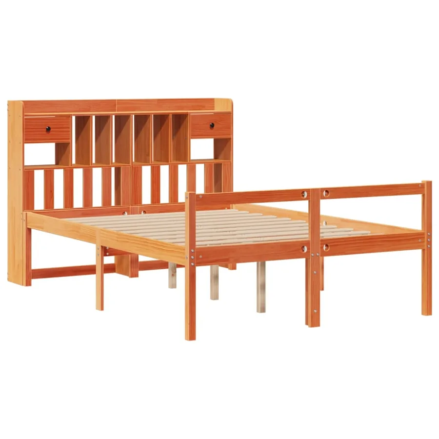 Lit bibliothèque sans matelas cire marron 140x190 cm pin massif - 3