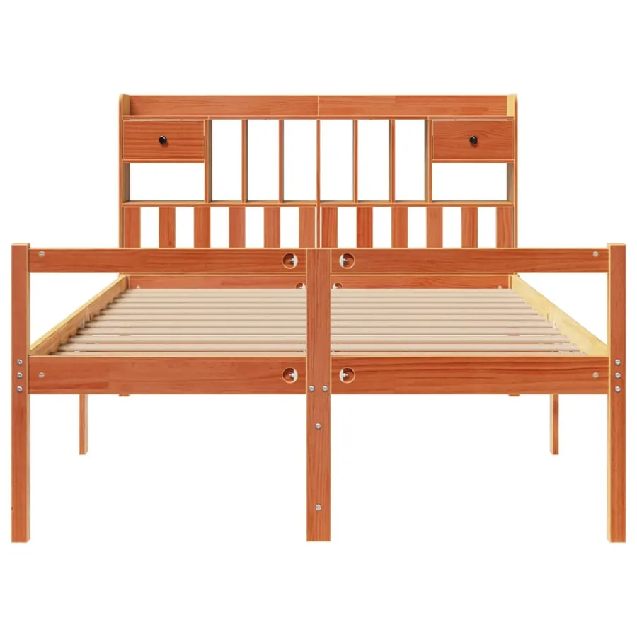 Lit bibliothèque sans matelas cire marron 140x190 cm pin massif - 4