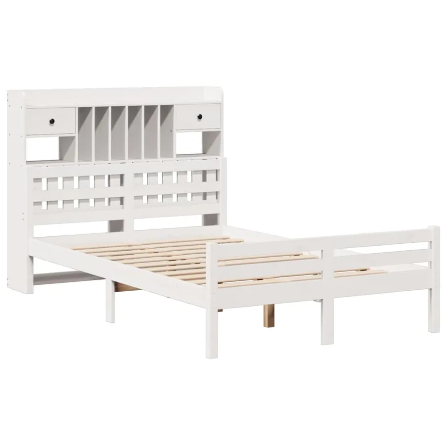 Lit bibliothèque sans matelas blanc 135x190 cm bois pin massif - 3