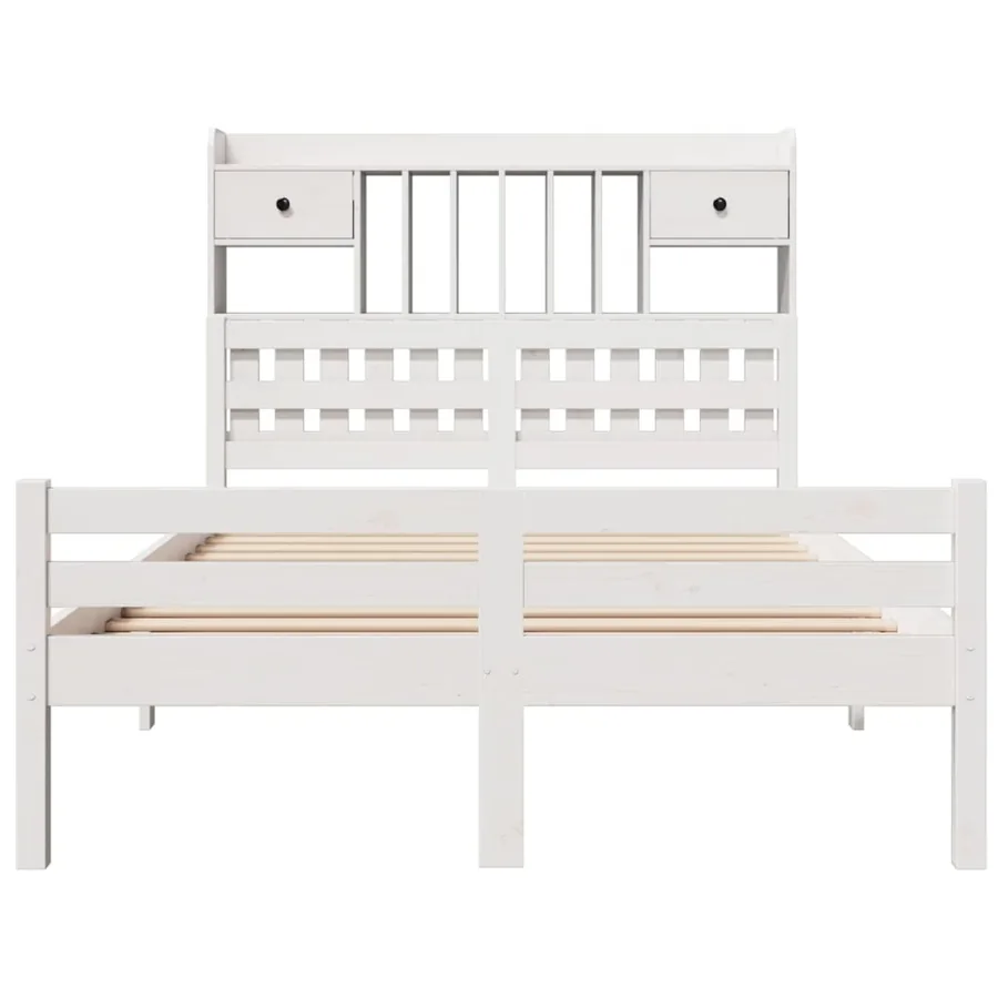 Lit bibliothèque sans matelas blanc 135x190 cm bois pin massif - 4