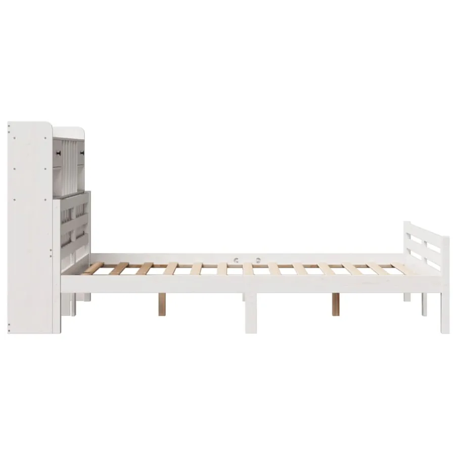 Lit bibliothèque sans matelas blanc 135x190 cm bois pin massif - 5
