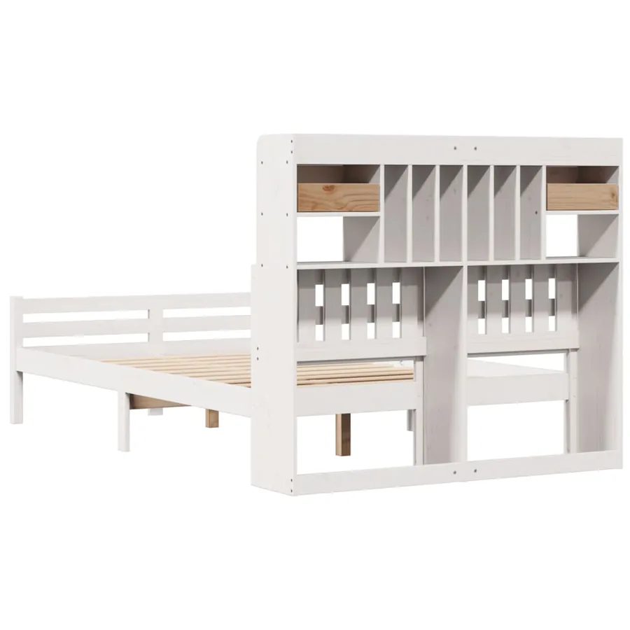 Lit bibliothèque sans matelas blanc 135x190 cm bois pin massif - 6