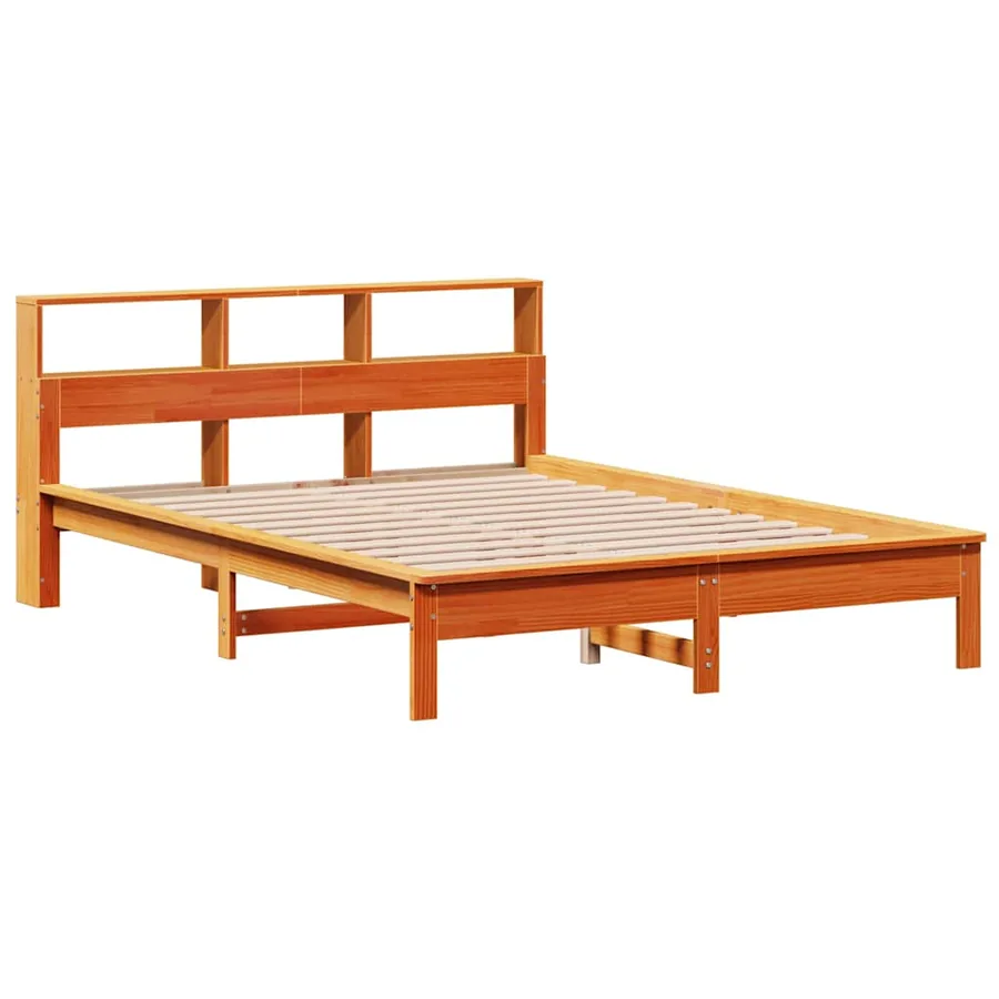 Lit bibliothèque sans matelas cire marron 160x200 cm pin massif - 7