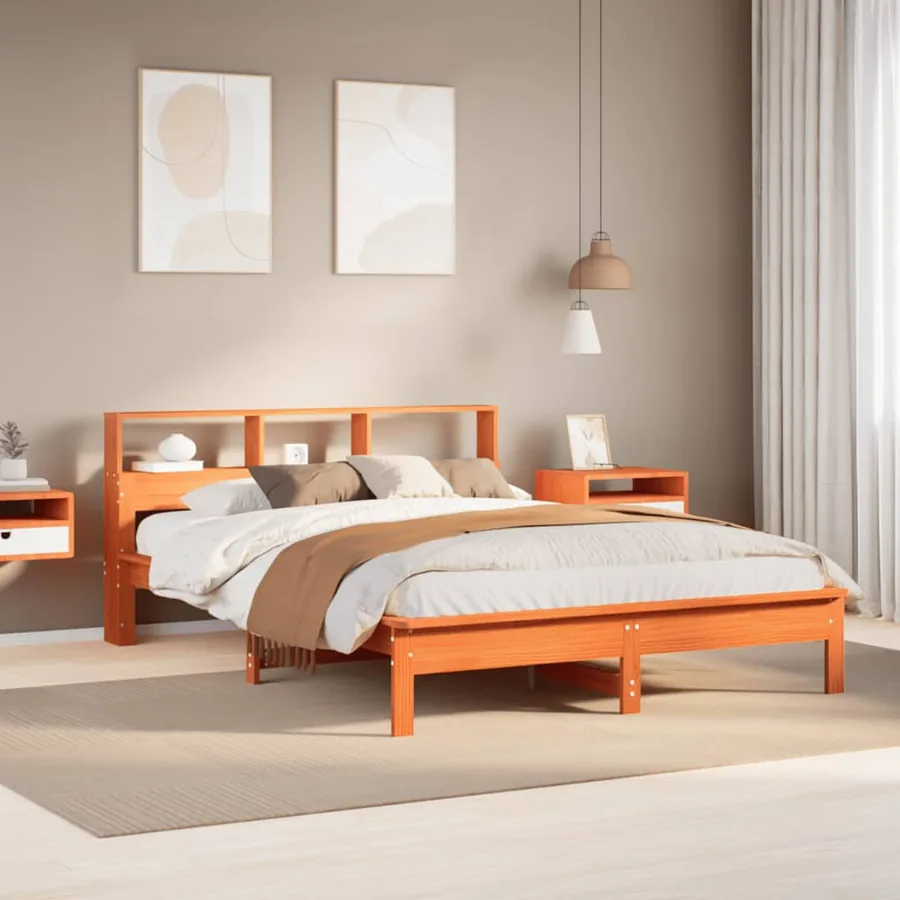 Cadre de lit sans matelas cire marron 150x200cm bois pin massif