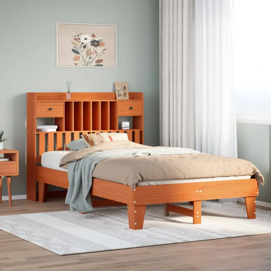 Cadre de lit sans matelas cire marron 135x190cm bois pin massif