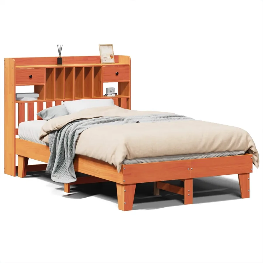 Cadre de lit sans matelas cire marron 135x190cm bois pin massif - 2