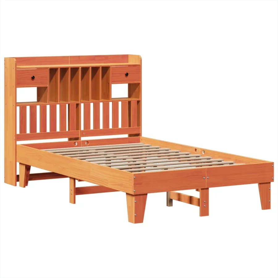 Cadre de lit sans matelas cire marron 135x190cm bois pin massif - 3