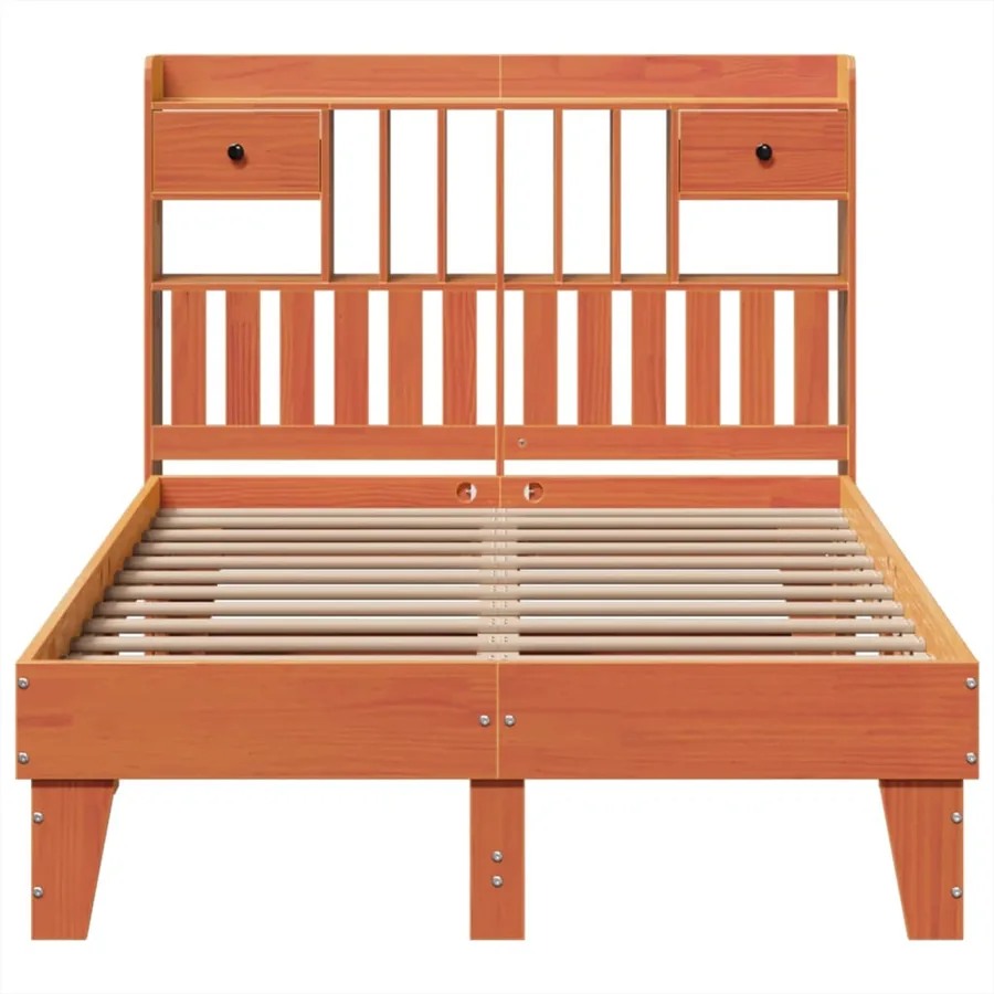 Cadre de lit sans matelas cire marron 135x190cm bois pin massif - 4