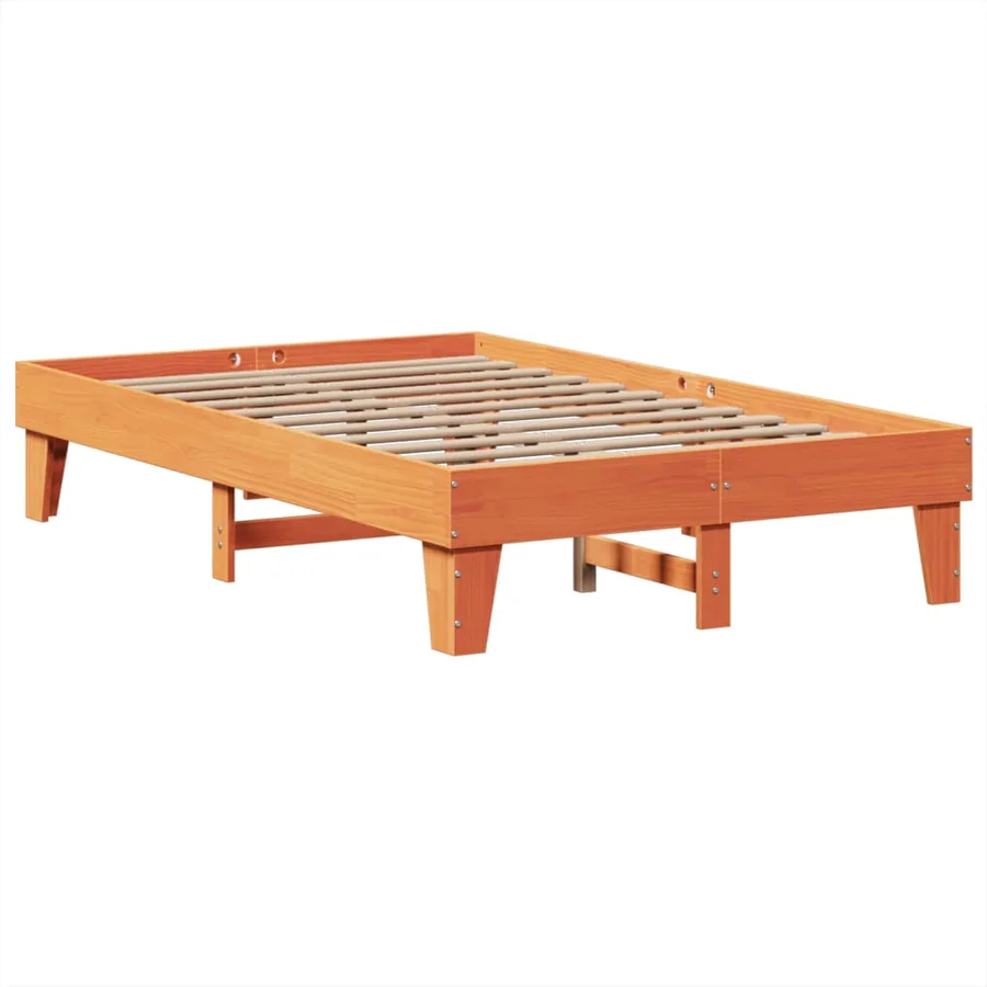 Cadre de lit sans matelas cire marron 135x190cm bois pin massif - 5
