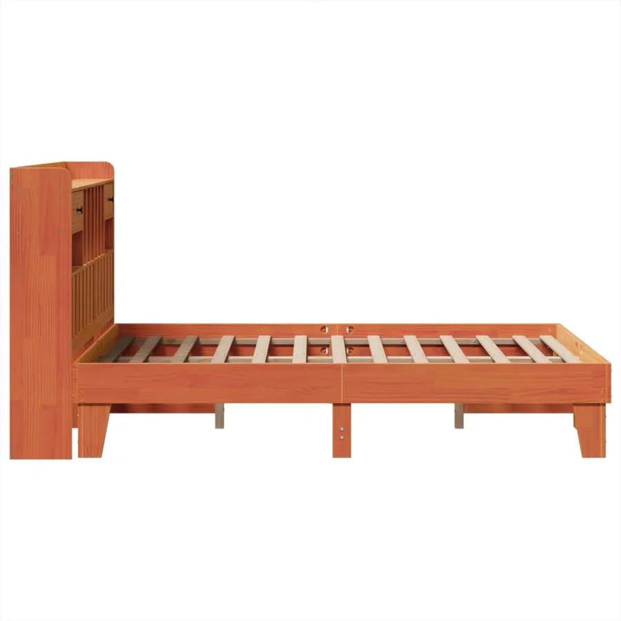 Cadre de lit sans matelas cire marron 135x190cm bois pin massif - 7