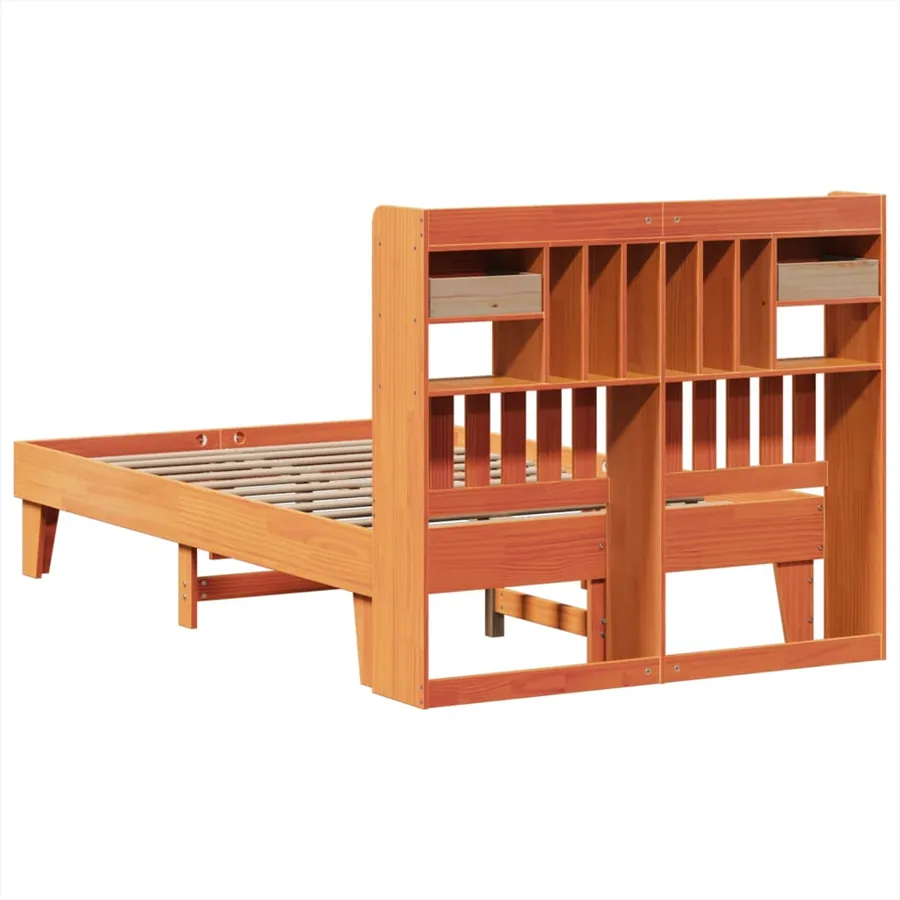 Cadre de lit sans matelas cire marron 135x190cm bois pin massif - 8