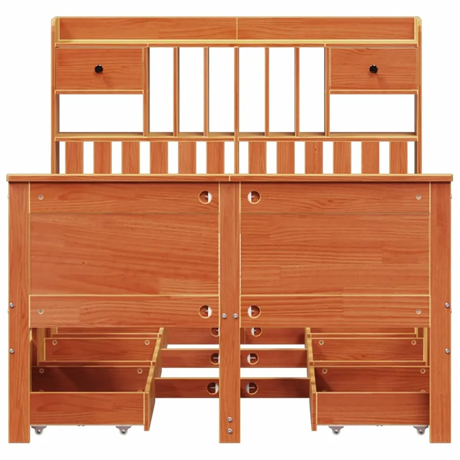 Lit bibliothèque sans matelas cire marron 135x190 cm pin massif - 4