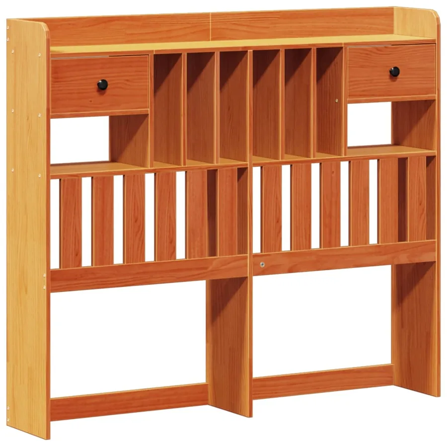 Lit bibliothèque sans matelas cire marron 135x190 cm pin massif - 7